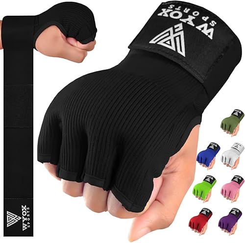 Miniatura 10 de WYOX Vendas de Gel para Boxeo Guantes Interiores para Hombres y Mujeres – Correa Rápida de Muñeca de 31.5 pulgadas, Soporte Acolchado para Nudillos,