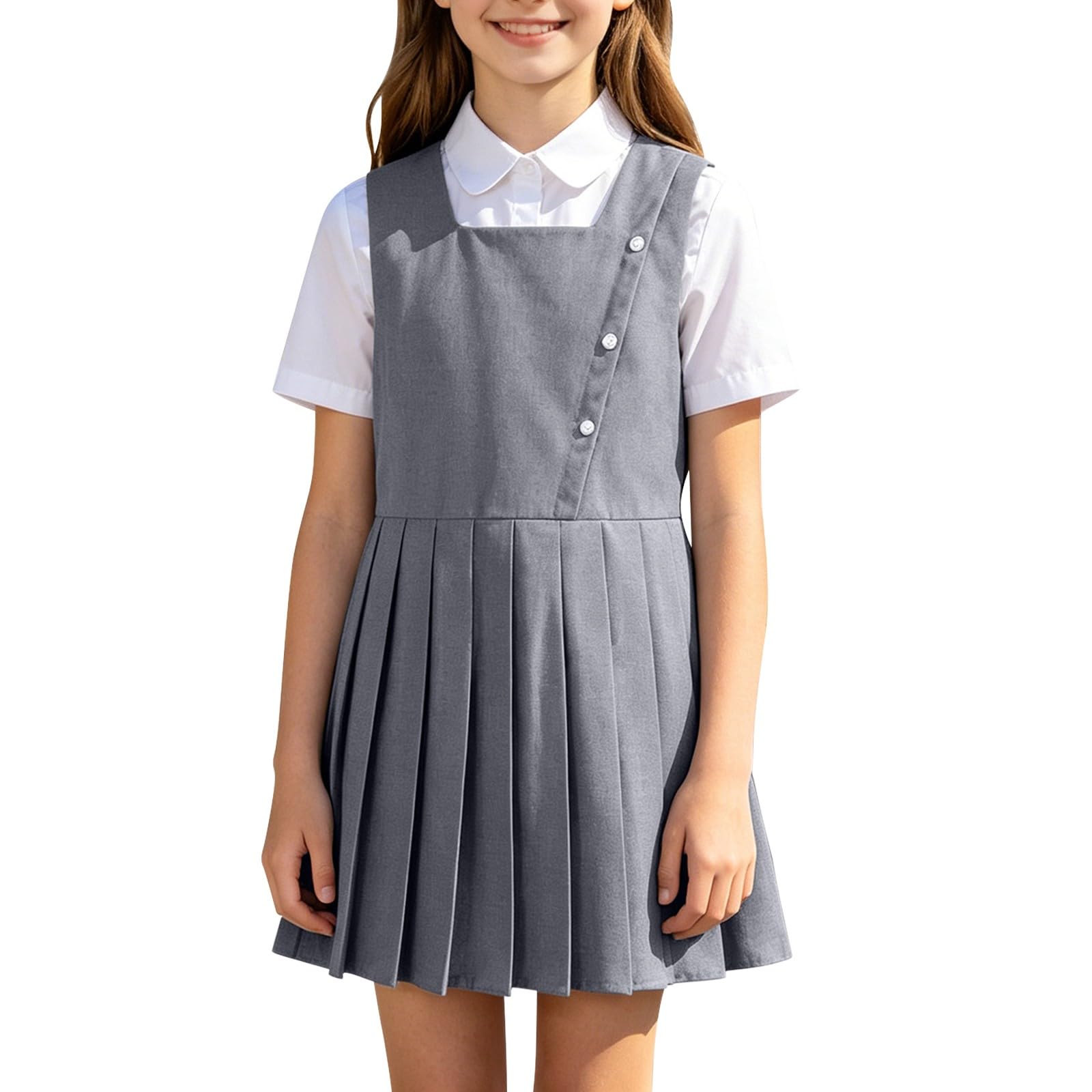 Vestito da scuola per ragazze Mini abito a pieghe senza maniche per bambini casual A-Line scollo quadrato tinta unita abiti da sera morbido comfort formale prendisole