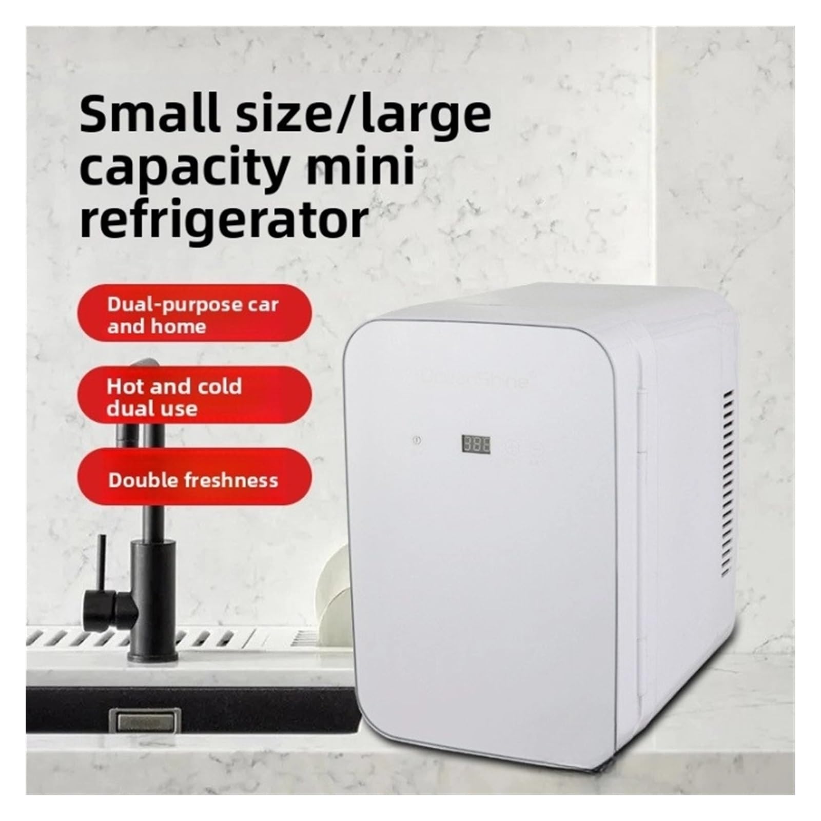 Mini refrigerador for Coche de Doble propósito, con Pantalla Digital de 8 L, Temperatura Ajustable, 78 W, 220 V, 32 cm x 21 cm x 27 cm