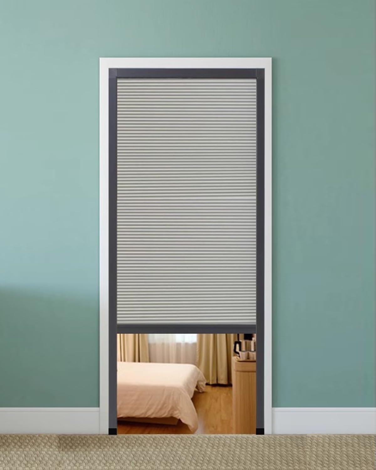 Porte pliante accordéon gris en panneau non tissé occultant H180 cm
