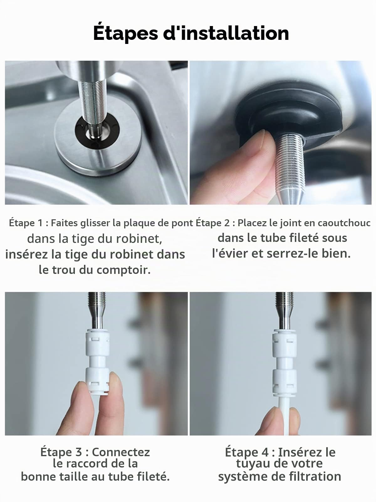 Robinet d'eau potable, facile à installer, robinet de filtre à eau pour évier, robinet à osmose inverse sans plomb pour évier de cuisine, bar, acier inoxydable SUS304 nickel brossé (taille L)