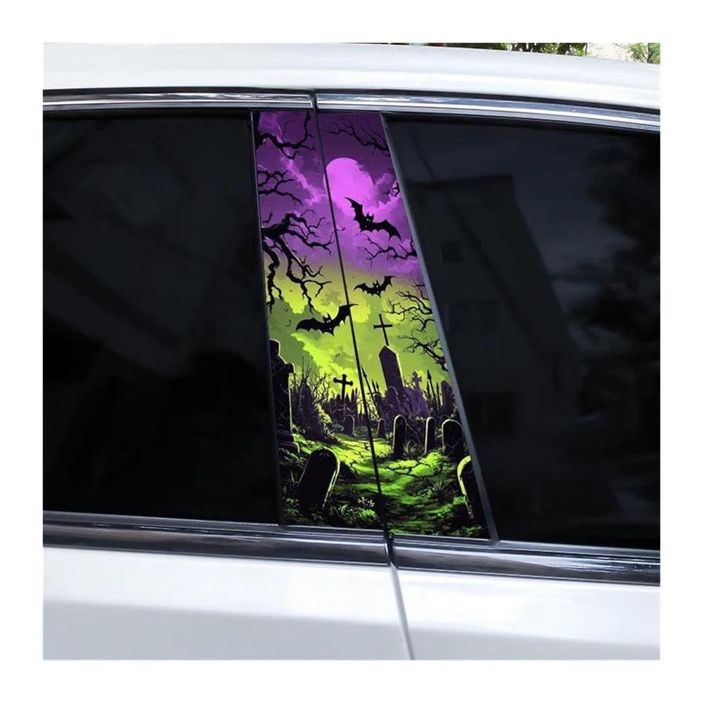 Decorative Items 2pcs Halloween Cemetery Stickers Car Window Pillar Stickers DIY Horror Stickers(B)