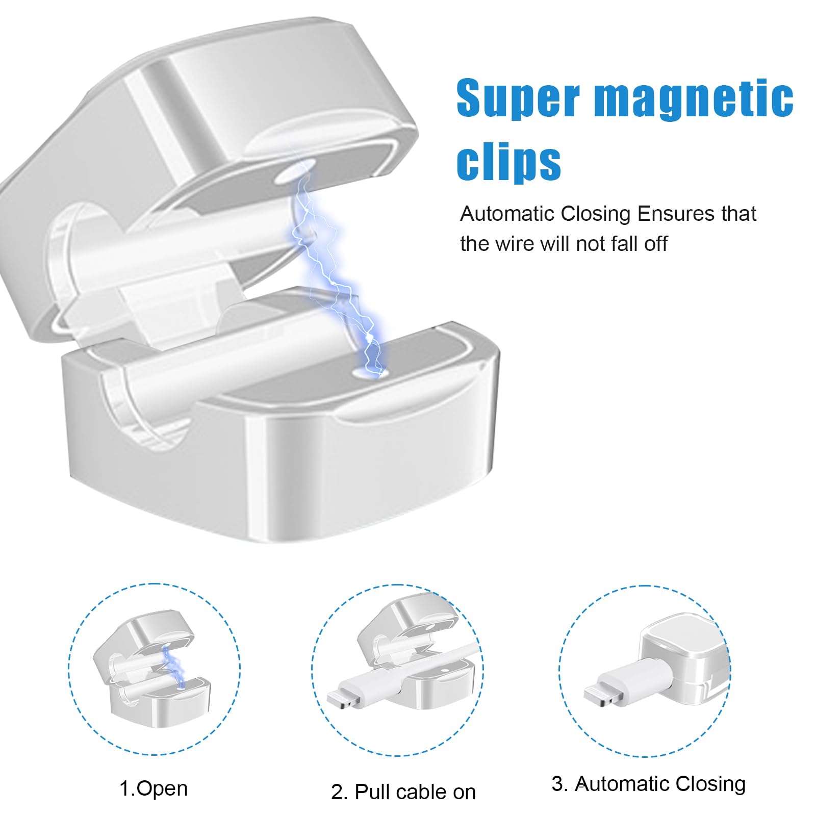 Clip Magnetiche Per Cavi, 6 Pezzi – Organizer Da Scrivania Autoadesivo Per IPhone, USB, HDMI, Bianco, Fissaggio Forte E Rimovibile - 2