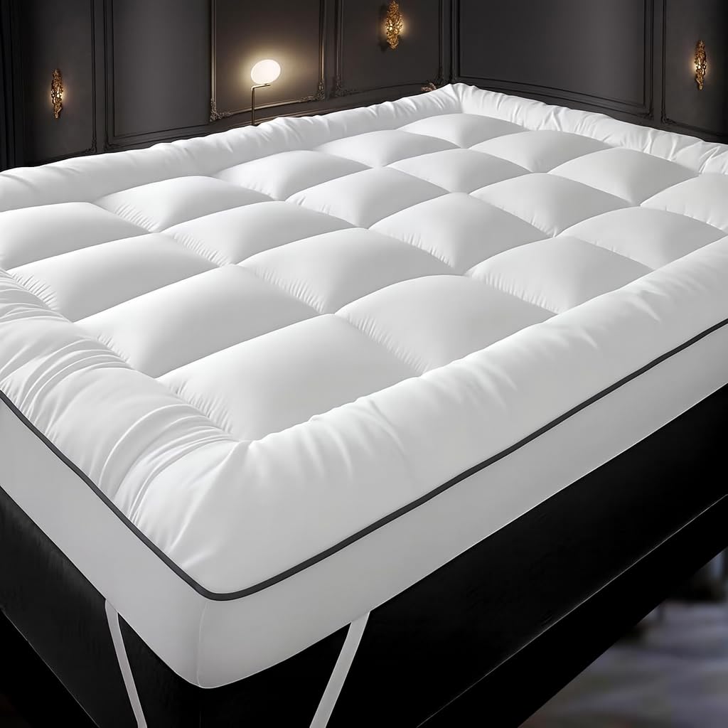 Hotel Quality Extra Thick Mattress Topper 4 Inches / 10cm Full Bounce Back With Elasticated Corner Straps Quilted Mattress Toppers Single Small Double King Super King Bed Size (Super King)
