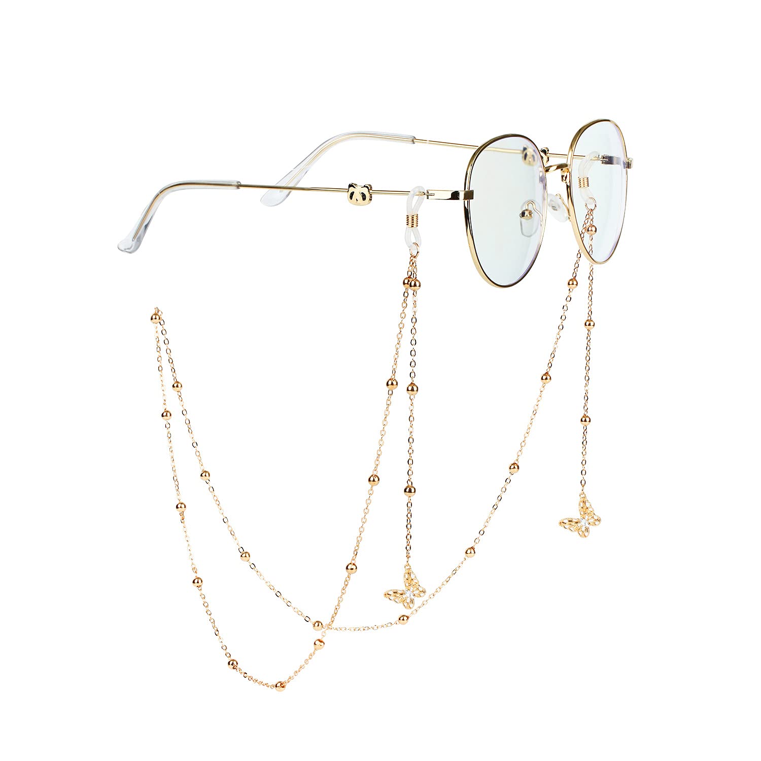 AININI 27.5 inch Eyeglass Chains Hollow Butterfly CZ Gold Bead Face Mask Lanyard Mask Chains Eyeglass Necklace Eyewear Retainer String Holder Around Neck for Women