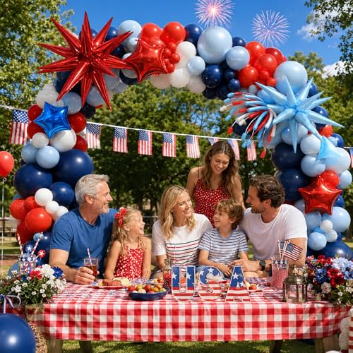 Red White Blue Balloon Arch Garland Kit, 4th of July Independence Patriotic Day Balloons Explosion Star Foil Balloon Navy Dusty Blue Red White Balloons for Veterans Day Baseball Birthday Party Decor by Paeyeq - Used condition - Image 2