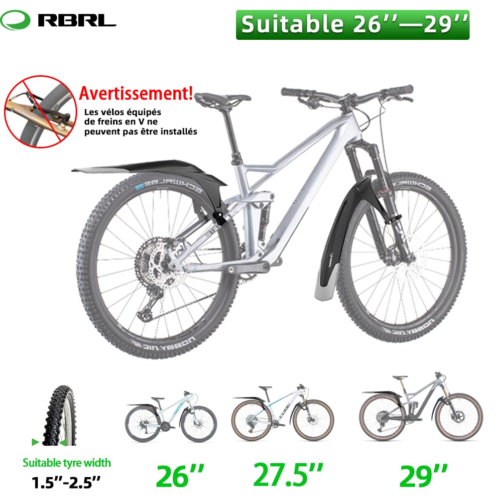 RBRL Garde-boue de vélo réglable pour VTT, épais et large, garde-boue universel de 61 à 73,7 cm, garde-boue de vélo à suspension intégrale, garde-boue pour vélo tout-terrain, contre les éclaboussures