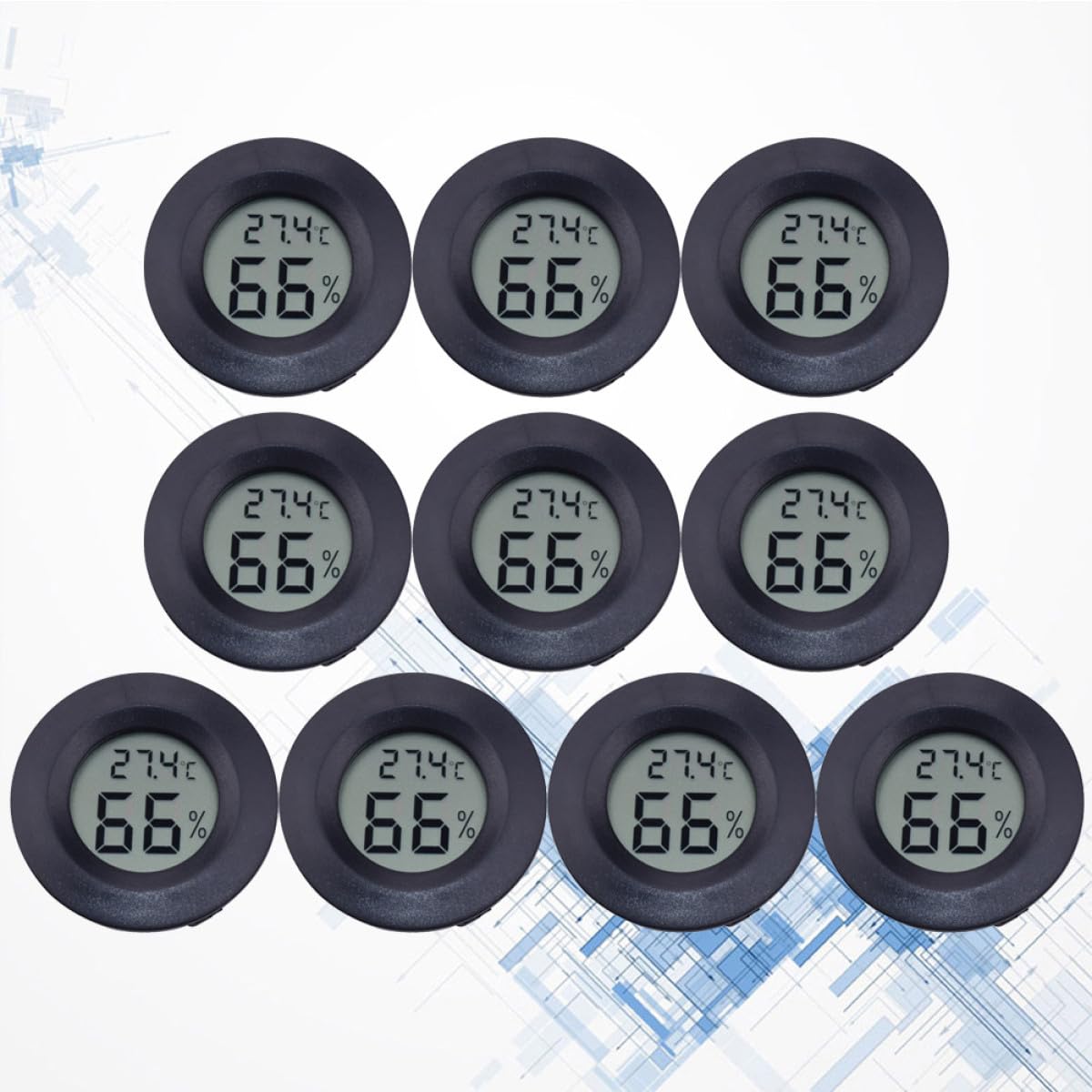ifundom Igrometro Termometro Digitale Rotondo per Rettili, 10 Pezzi Nero | Abs Acrilico, Compatto e Portatile, per Negozio Animali e Uso Domestico