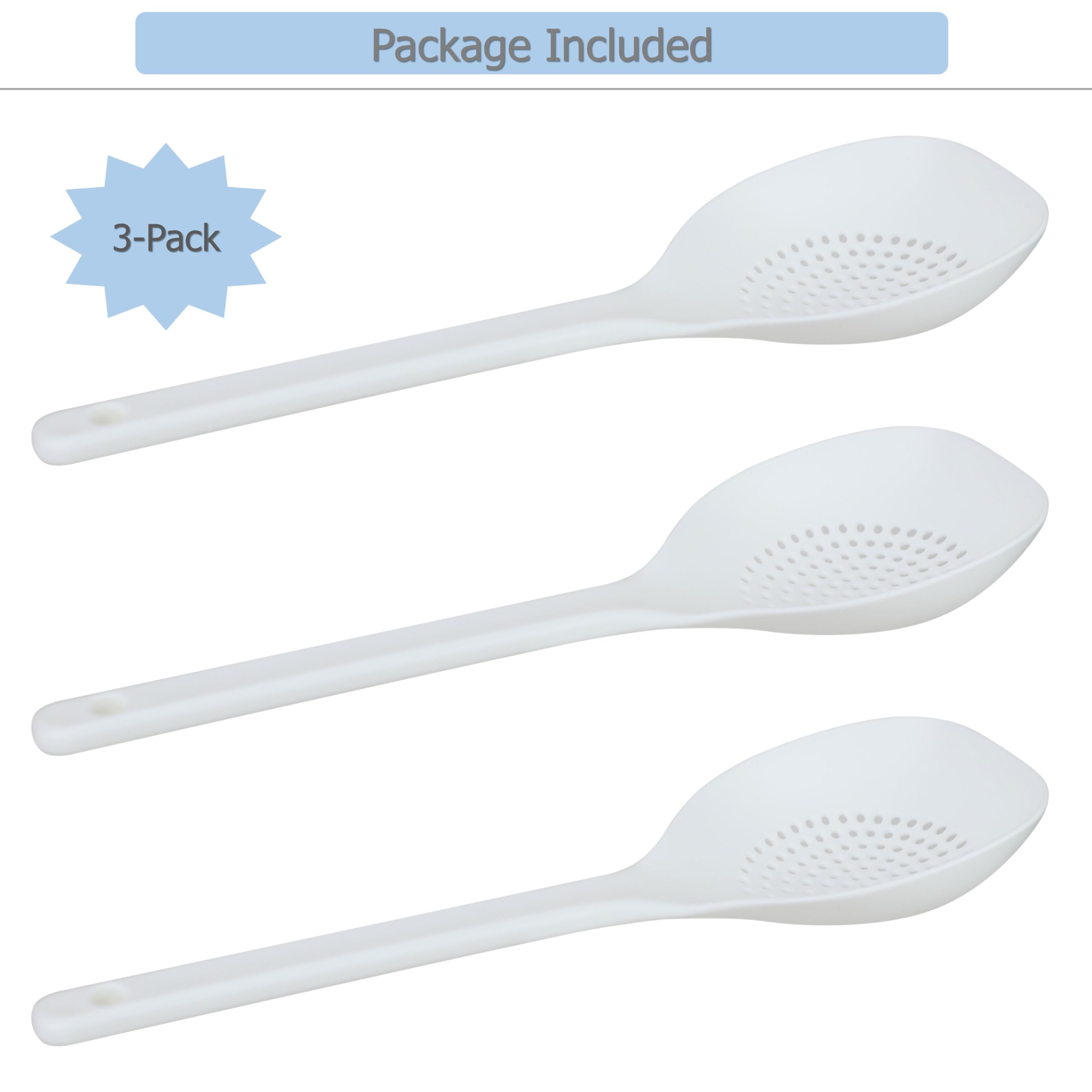 EIKS 3 Pack Plastic Strainer Scoop Slotted Ladle Work with Non Stick Cookware, for Cooking Draining Serving Veggies Salad Spaghetti Noodles, Measured 12.4