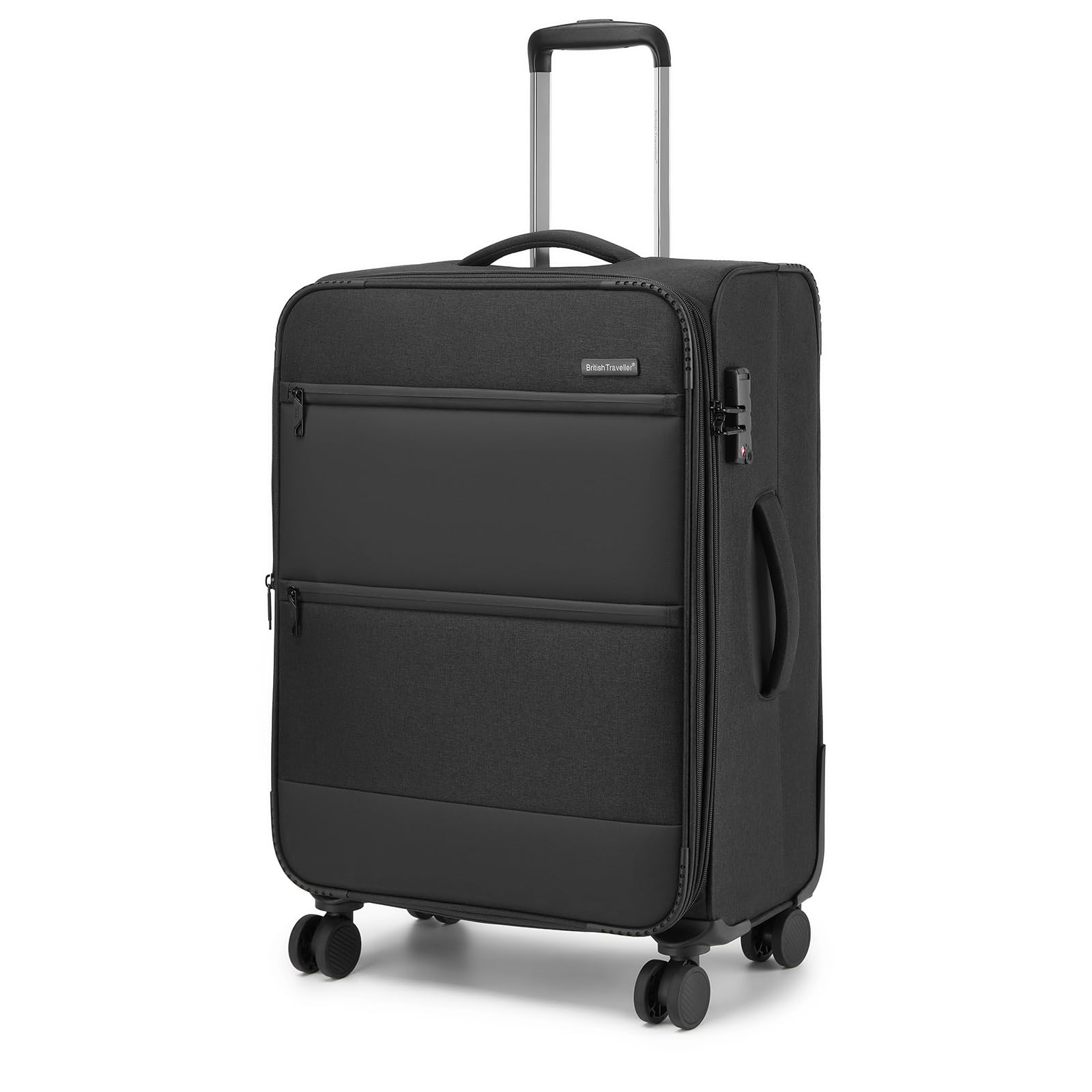 British Traveller Erweiterbarer Koffer Handgepäck, Mittelgroß Koffer und Groß Koffer, 4 Rollen Koffer Trolley mit TSA Schloss
