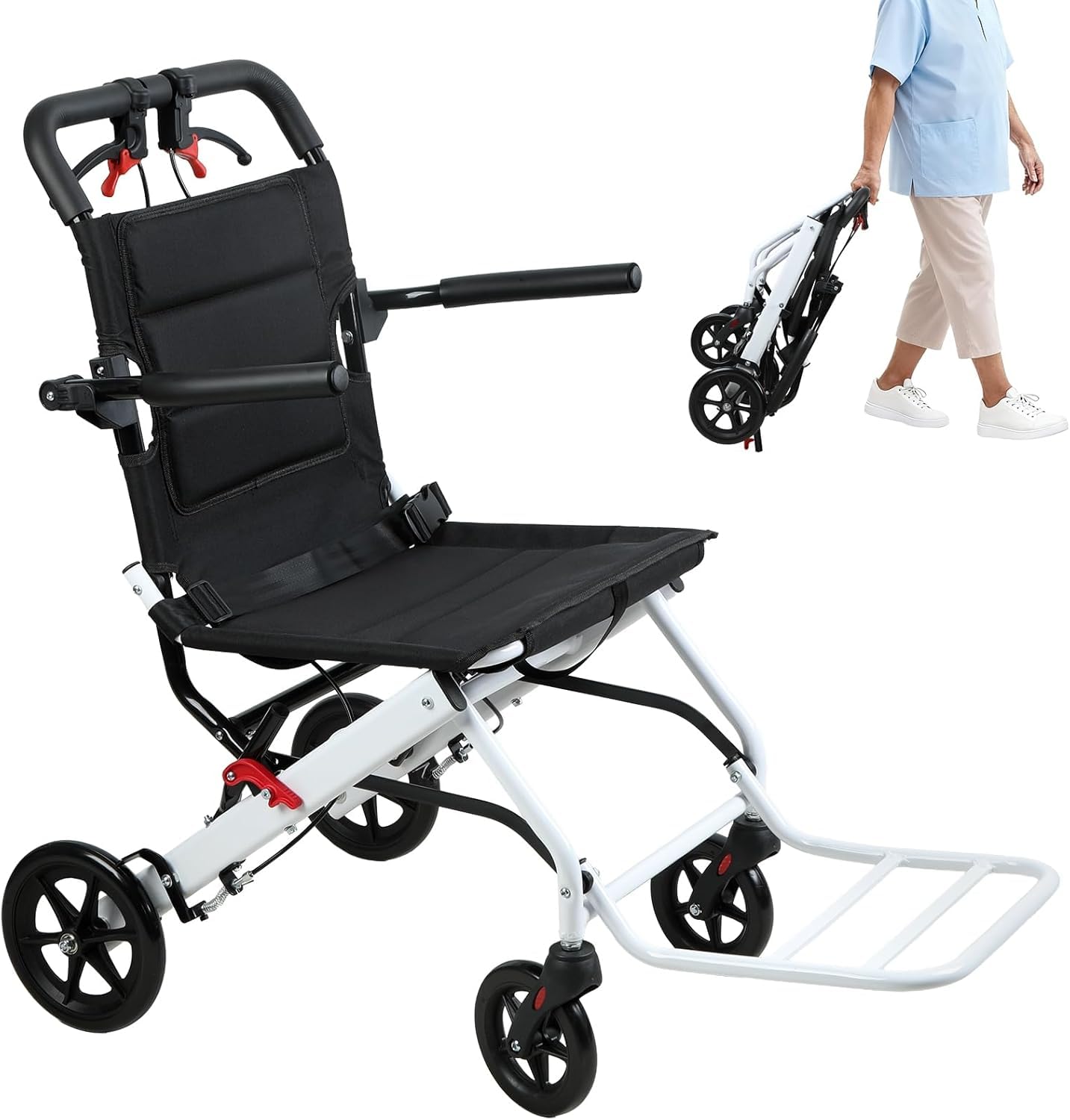 YGNVMCXJG Transport Wheelchair Lightweight Foldable, Portable Travel Wheelchair for Seniors & Adults, Aluminum Alloy Lightweight Transport Wheelchair with PU Wheels, Airplane Travel