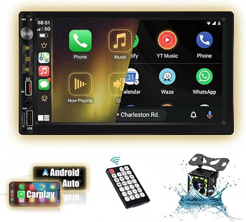 Miniatura 7 de Estéreo de automóvil de un solo DIN compatible con Apple Carplay y Android Auto, pantalla táctil plegable HD motorizada de 7 pulgadas, cámara