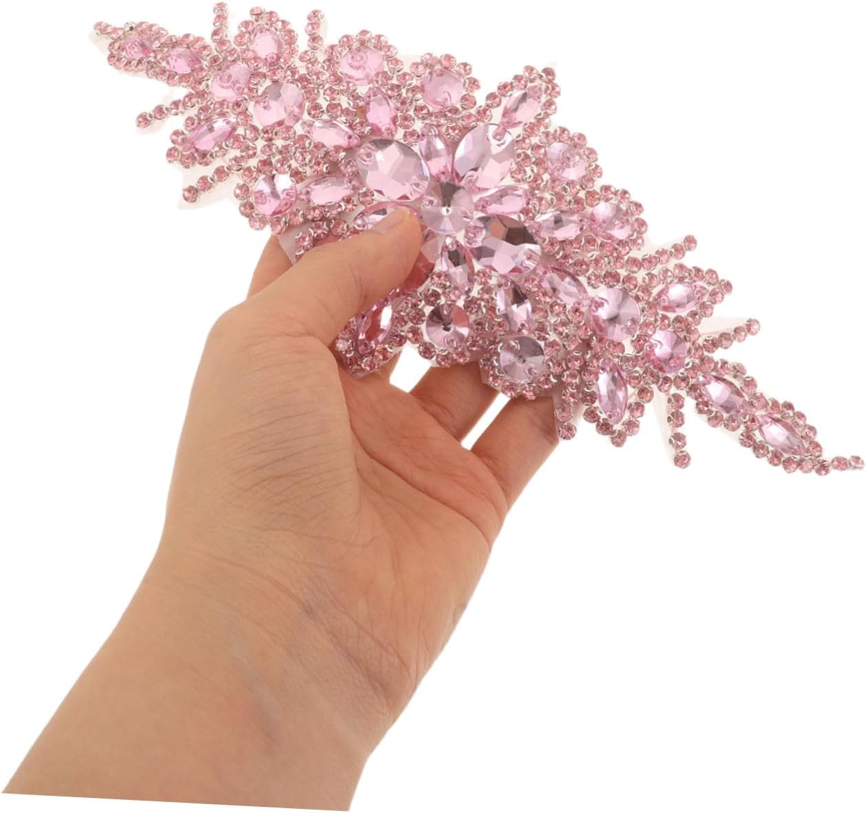 2pcs Pink 3D Rhinestone Flower Applique for Dress Embellishment