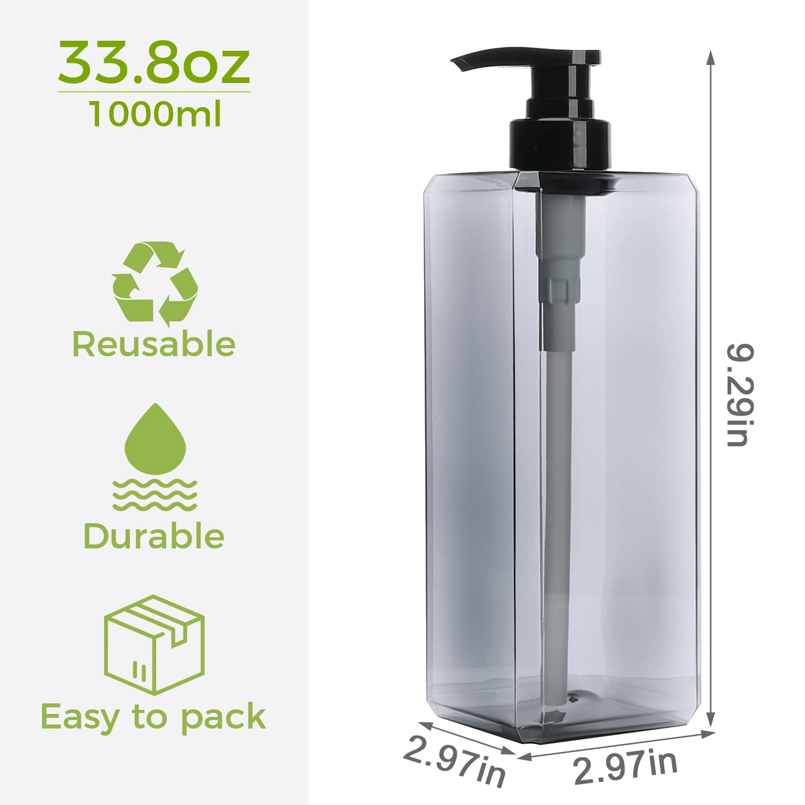 Suream 3-Pack Refillable Shampoo Bottles 33.8oz - Empty Pump Dispensers With Labels For Bathroom, Kitchen, Salon