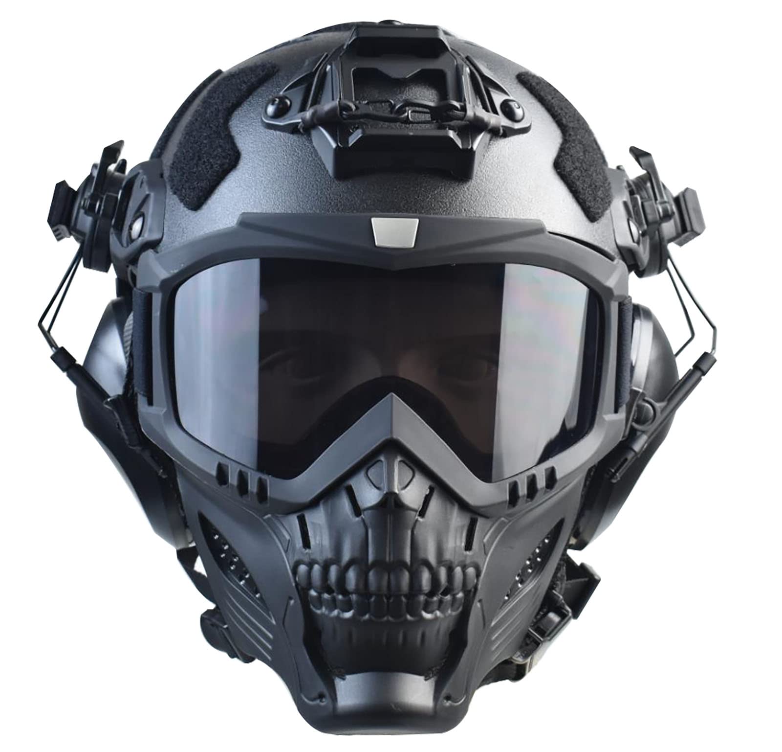 Airsoft Mask Full Face and Paintball Mask with Detachable Anti Fog Goggles & Airsoft Helmet with Tactical Headset,Ear Hearing Protection Noise Cancelling (Grey Lens Mask & Helmet)