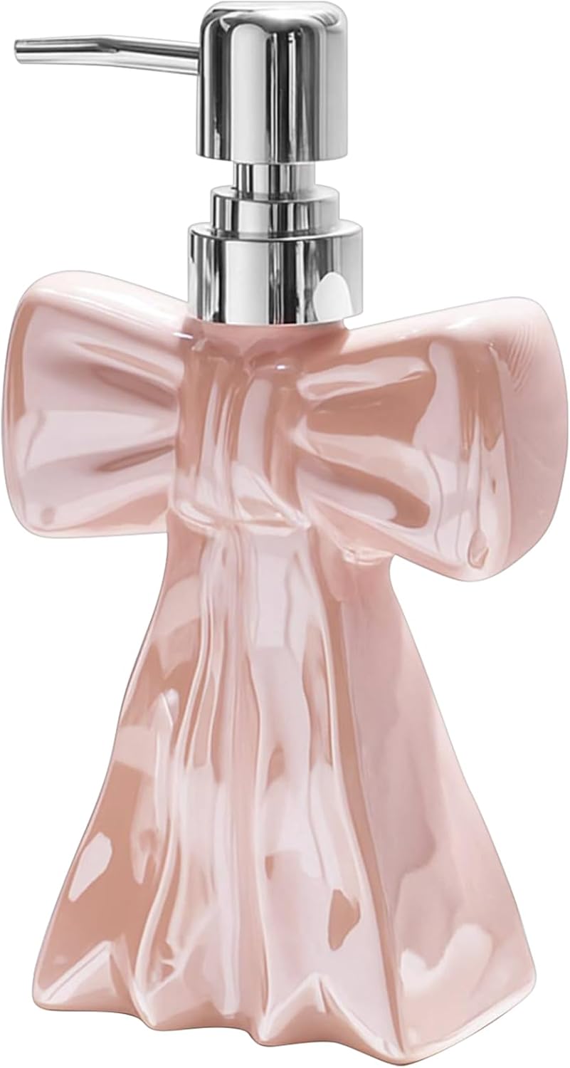 3D Ceramic Pink Bow Soap Pump Dispenser Hand Lotion Liquid Dispenser Refillable Bathroom Decor Cute Countertop Accessory for Kitchen Restroom Decorative - Image 8