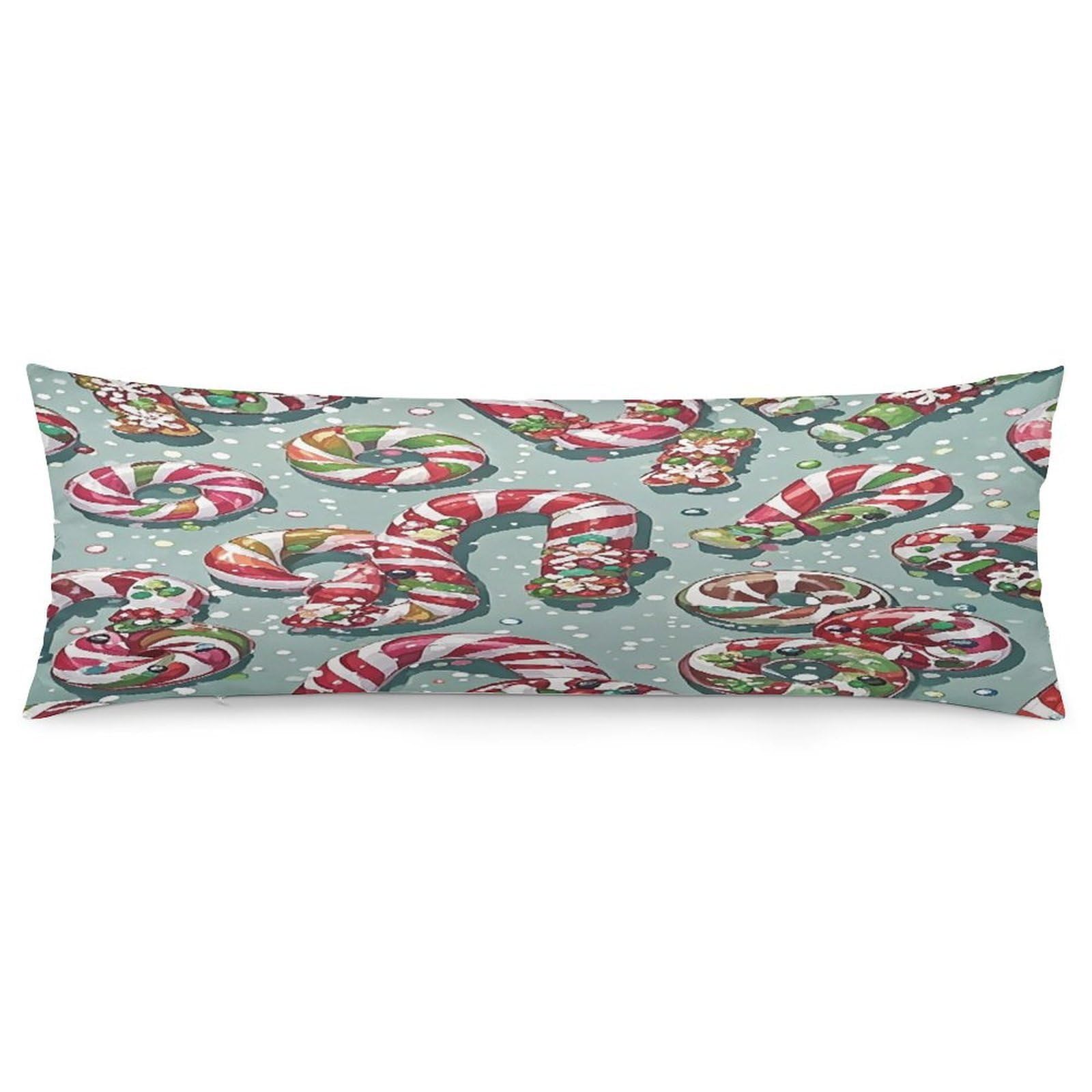 Christmas Candies Body Pillow Cover Long Body Pillow Pillowcase with Hidden Zipper Ultra Soft Polyester Pillow Cases Breathable & Silky Long Pillows Case Cover 19x53 in