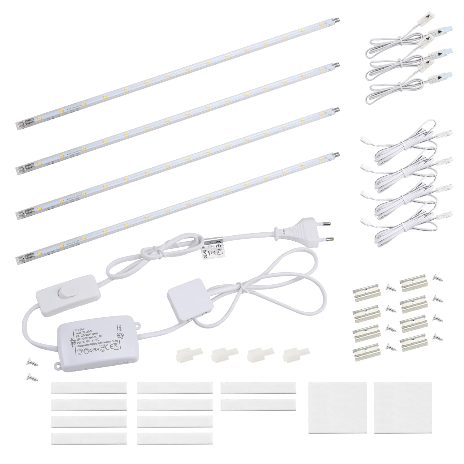 da LIGHT LED Unterbauleuchte mit Schalter 7W 700lm 6000k Kaltweiß Lichtleiste Küchenlampe Vitrinenbeleuchtung Schrankbeleuchtung mit 4x41cm Stripes für Küche Schrank Erweiterbar durch Stecksystem