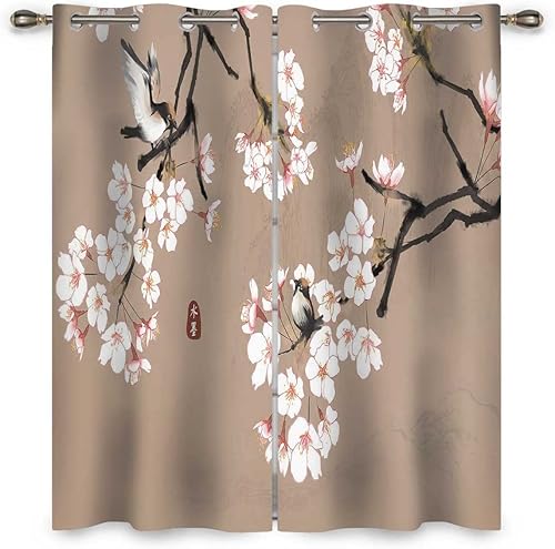Miniatura 3 de Cortinas de estilo chino para Sala Elegantes Modernas 2 paneles de flores de cerezo ciruelo cortinas de arte con patrón de damasco para habitación