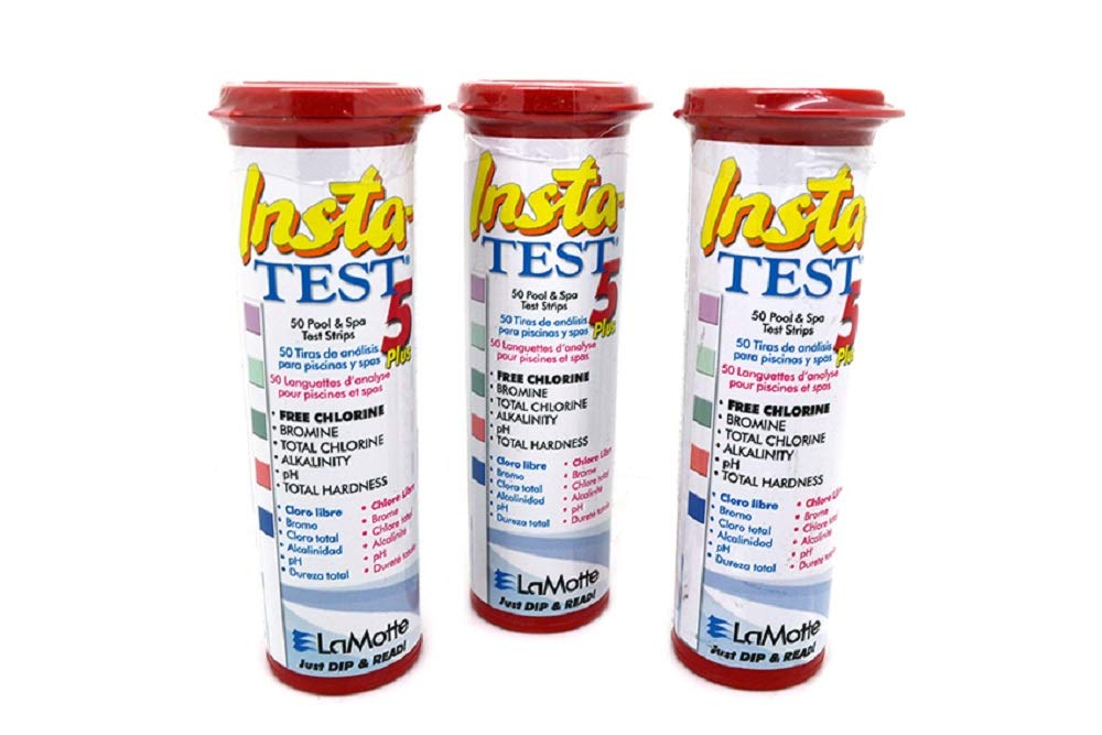 LaMotte Insta Bandelettes de Test 5 Voies pour Piscine et Jacuzzi sans Chlore ou Brome, pH, Chlore Total, alcalinité Totale et dureté Totale – 50 x 3
