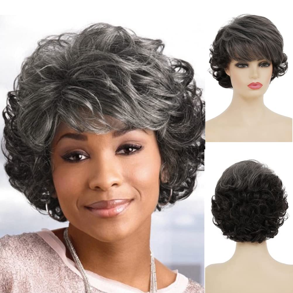 Baruisi Short Curly Grey Wigs for Women Soft Synthetic Heat Resistant Hair Replacement Full Wig Cospaly Party