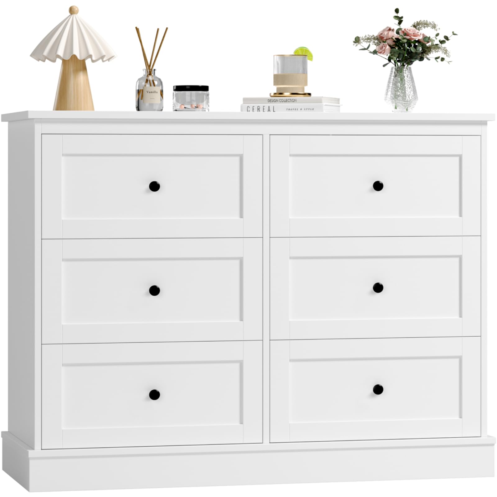 FOREHILL Cómoda 6 Cajones Amplia Dormitorio para Vestidor Recibidor Blanco | Mueble Almacenaje con Guías Metálicas y Kit Antivuelco, Cómodas y Cajoneras Gran Capacidad para Pisos Pequeños 108An.x40x87cm