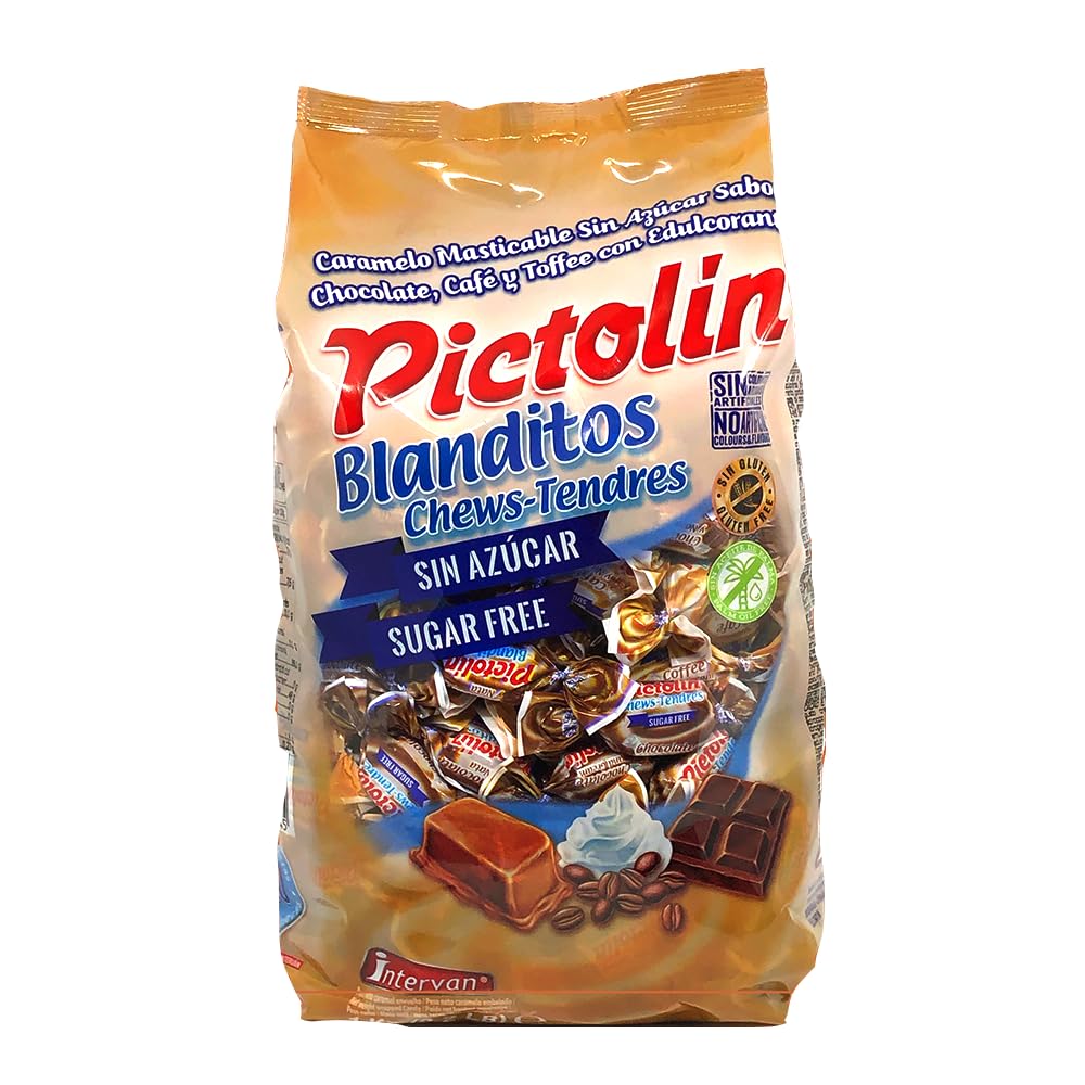 Pictolín Masticable Tofee, Chocolate y Café sin azúcar - Caramelos masticables sin azucares con edulcorantes sabor toffee, chocolate y café - Bolsa de 1 kg