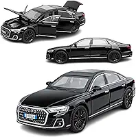Miniatura Esportivo Aud A8 Escala 1:32, Carrinho de Ferro com Fricção e Faróis que Acendem, Modelo Esportivo (Preto)