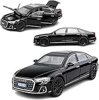 Miniatura Esportivo Aud A8 Escala 1:32, Carrinho de Ferro com Fricção e Faróis que Acendem, Modelo Esportivo (Preto)