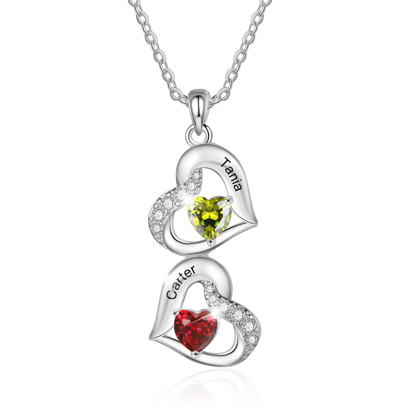 Collar personalizado con nombre de piedra natal para madre e hija, con colgante de corazón para mujer, regalo para madre
