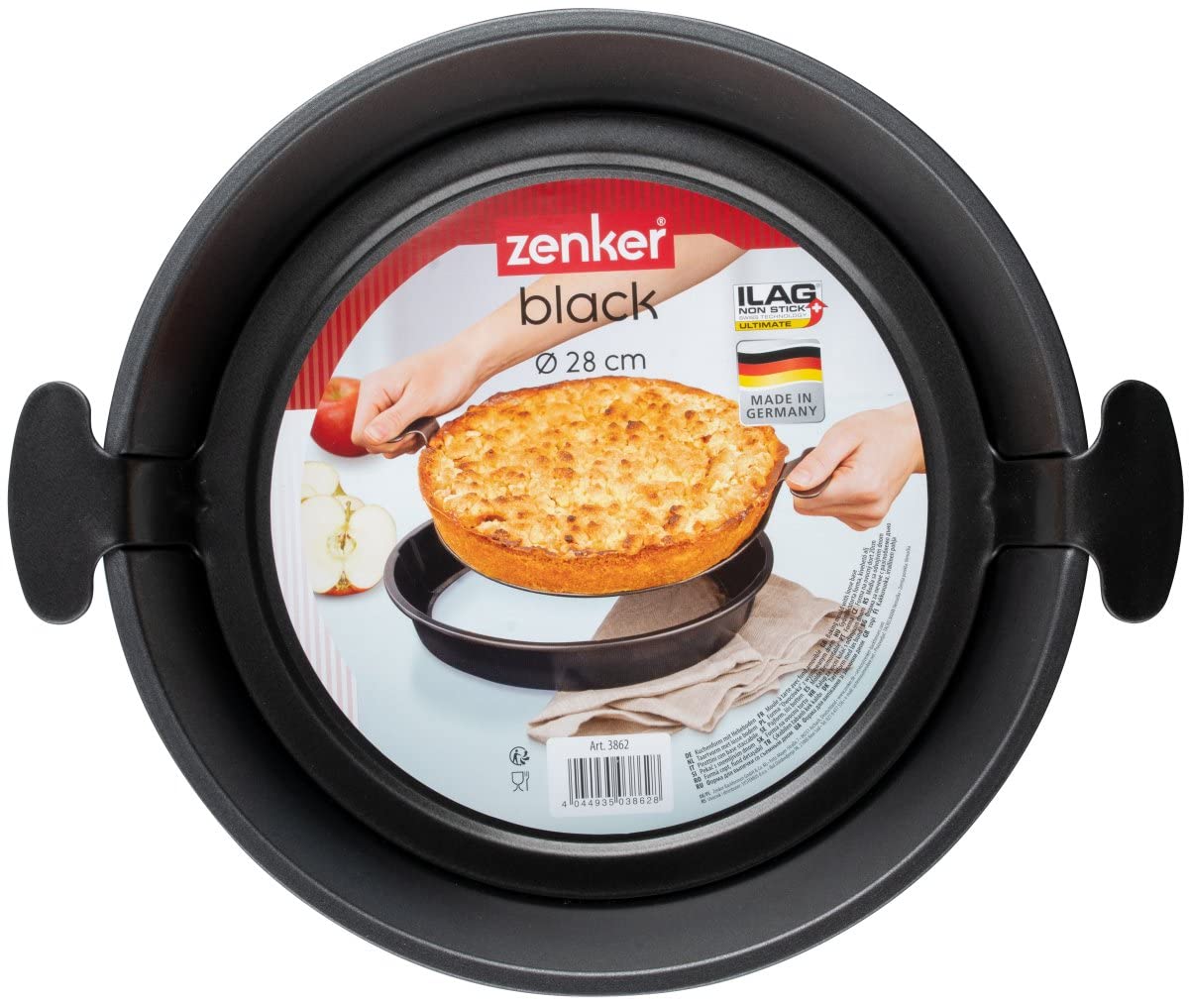 Zenker Forma do tarty z dnem podnoszącym – średnica 28 cm – okrągła forma do ciasta z powłoką zapobiegającą przywieraniu – forma do pieczenia z wyjmowanym dnem na tarty, quiche i co., czarna, 3862