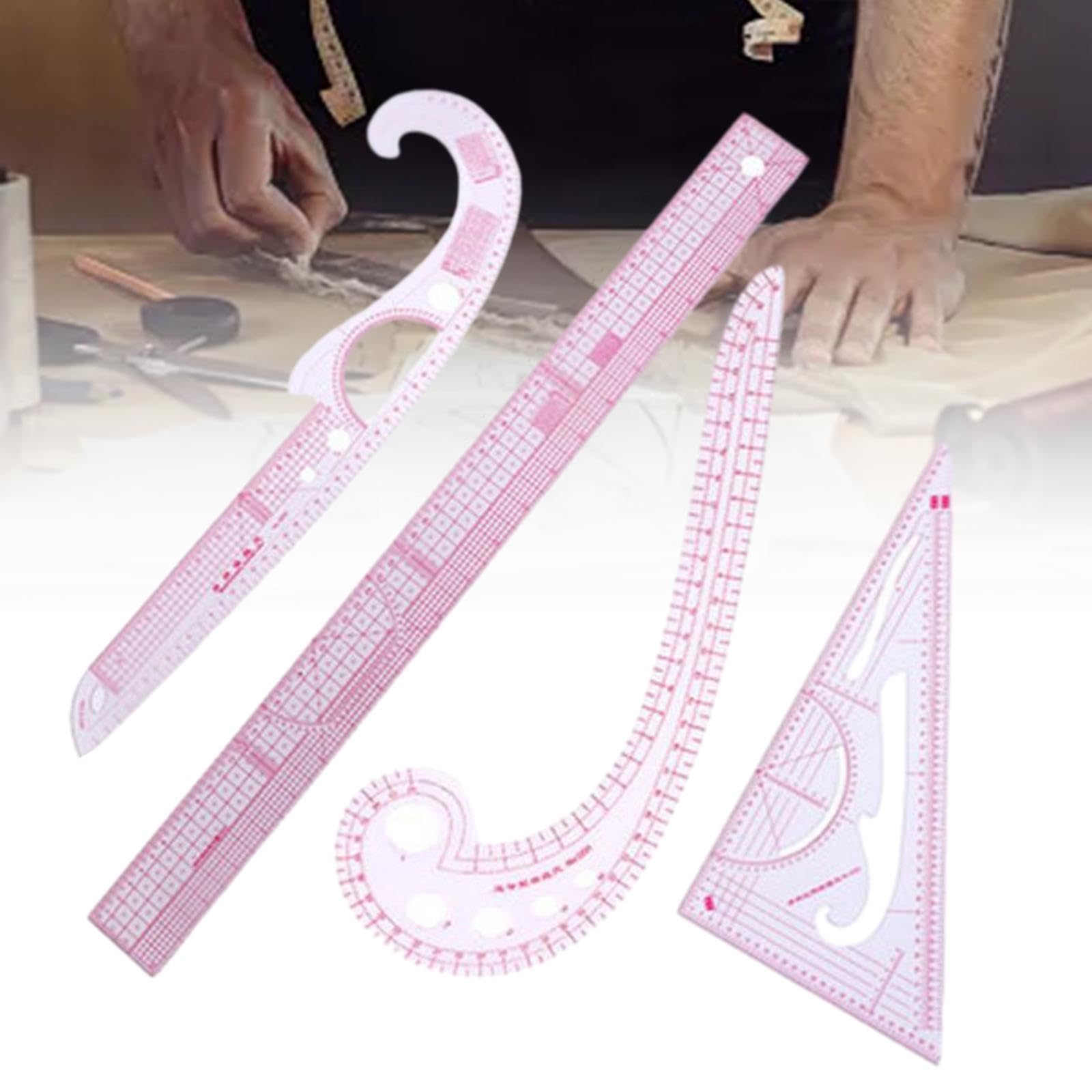Oshhni Französisches Kurvenlineal, Nähwerkzeuge, Kleidung, DIY-Nähvorlagen, Kleiderkurvenlineale, Nählineal für Schneider, Mustermacher, 4 STÜCK