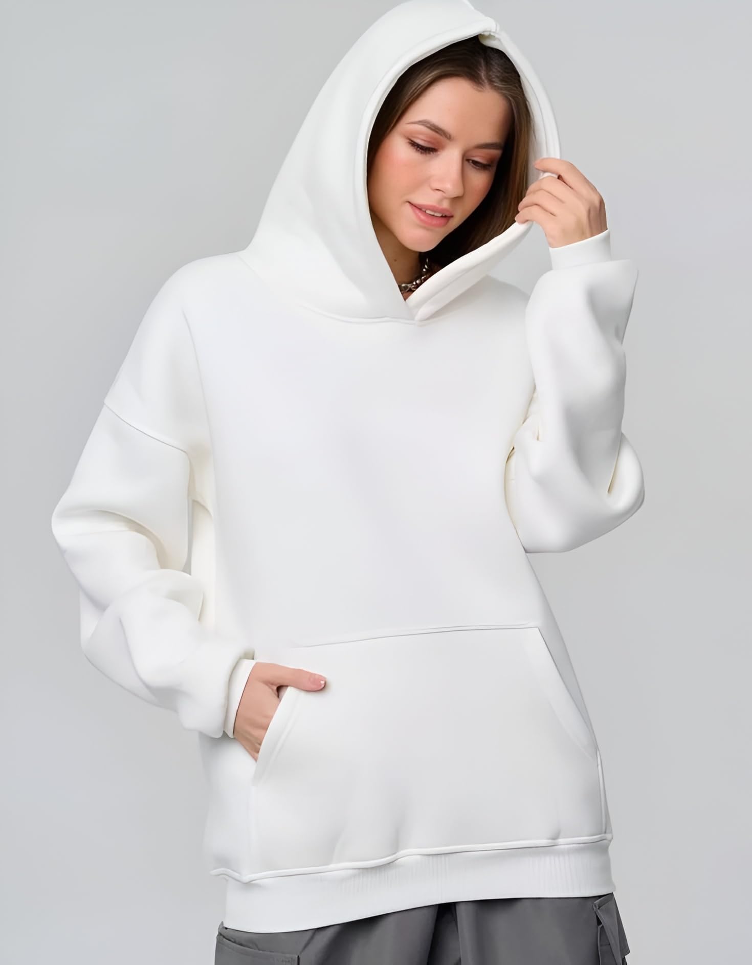 DRKx VSTRA Unisex Premium White Hoodie – Ultra-Soft Solid Pullover for Winter (in, Alpha, L, Regular) 3