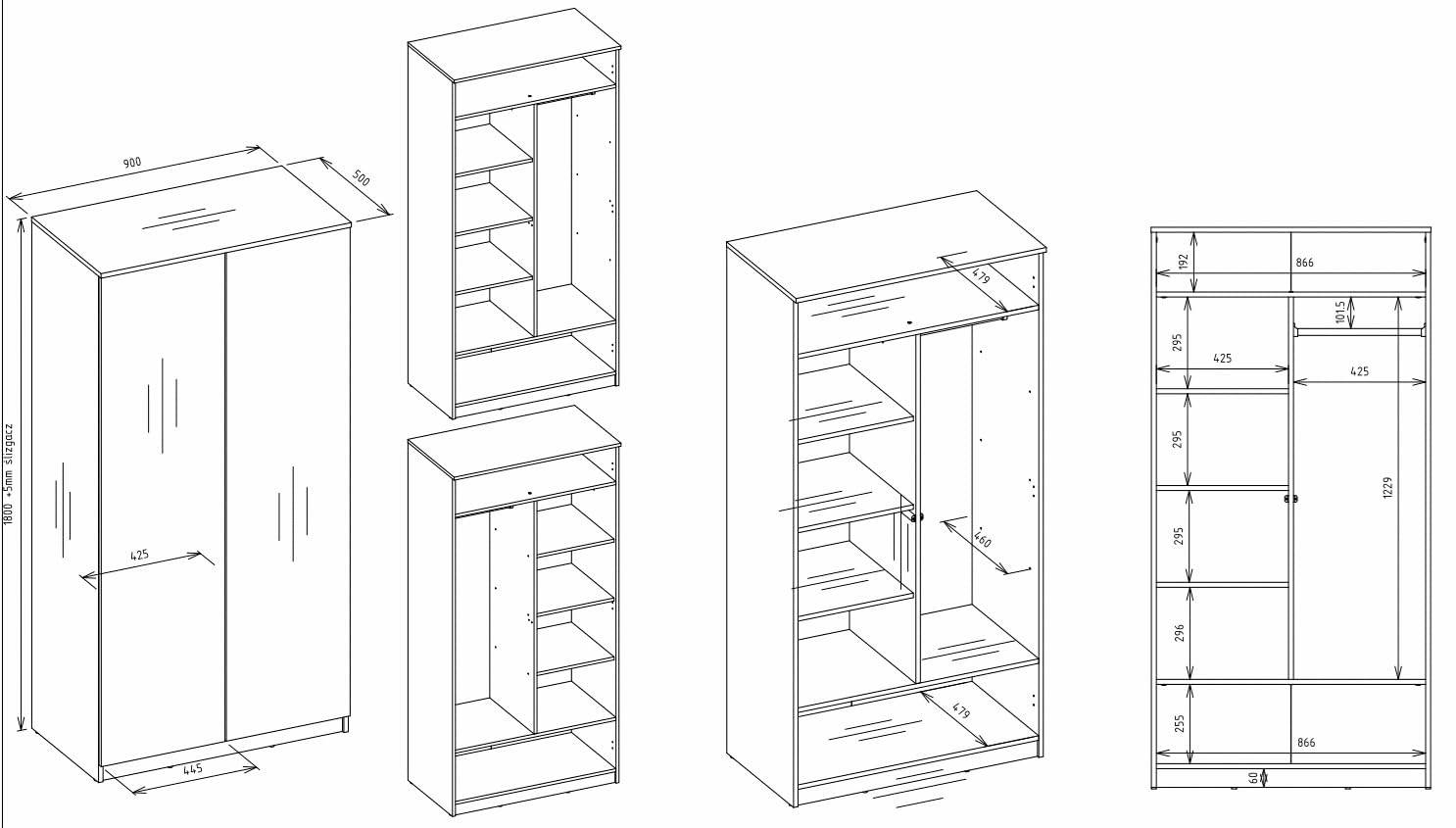 BDW Armadio a 2 ante, 6 ripiani, appendiabiti multiuso, cassettiera, armadio per camera da letto, soggiorno, 180 x 90 x 50 cm, colore: antracite/rovere artisano