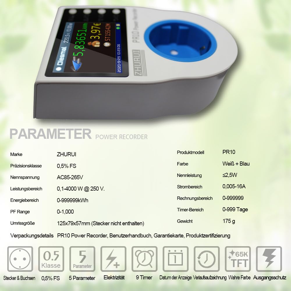 PR10-C EU16A (Deutsch stecker) home power metering buchse/home energy meter/power recorder/strom meter/23 währung einheiten