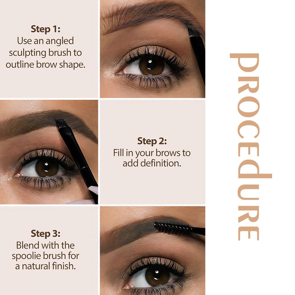 Polvo de cejas marrón medio claro para mujeres, kit de polvo de cejas gris pardo con cepillo, paleta de cejas de 3 colores de larga duración, relleno para dar forma natural a las cejas 4