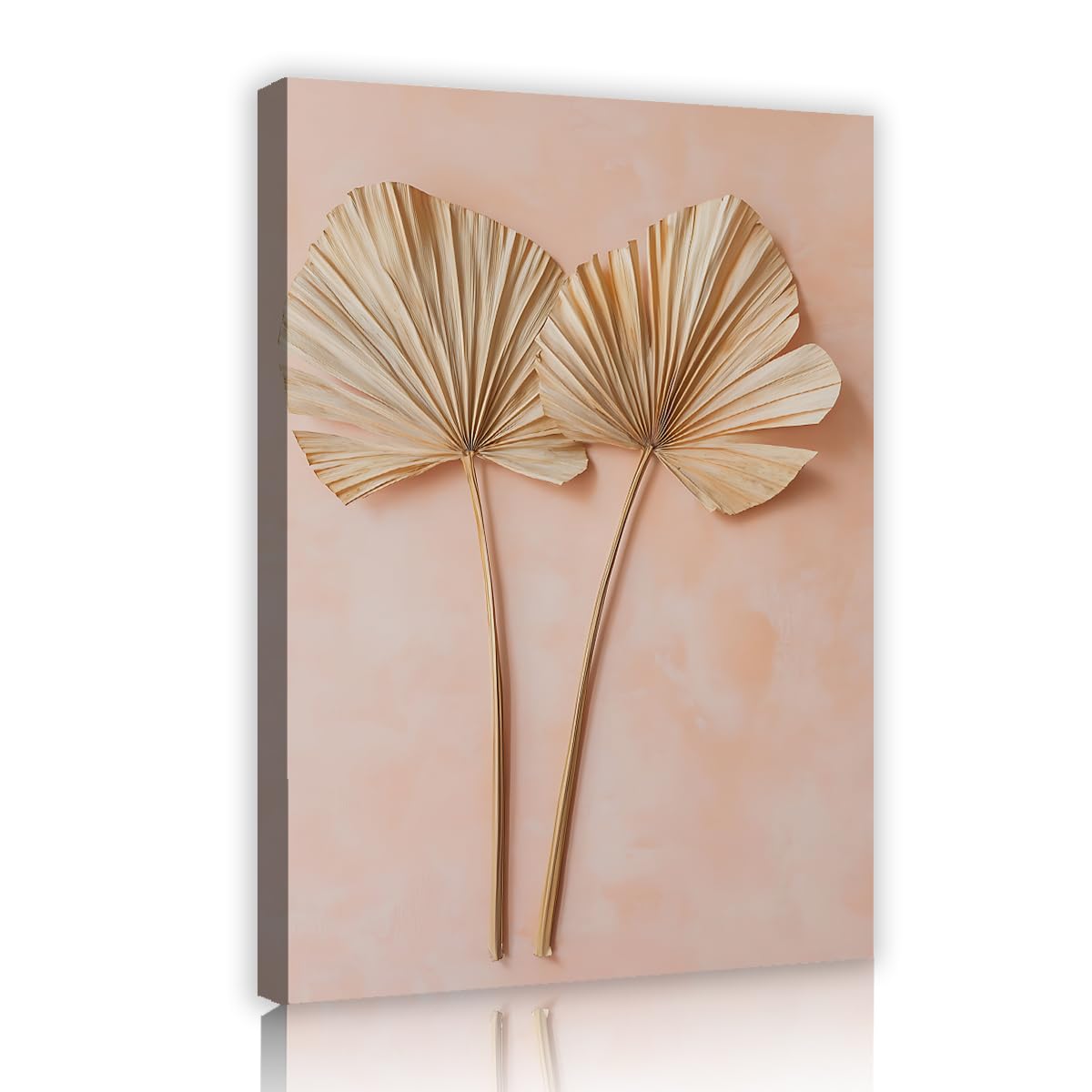Via Vela Dried Palm Leaves Framed Wall Panel Tropical Fan Frond Picture Minimalist Warm Beige Boho Poster Canvas Artwork For Guest Room Restroom Hallway Decor 70x105cm