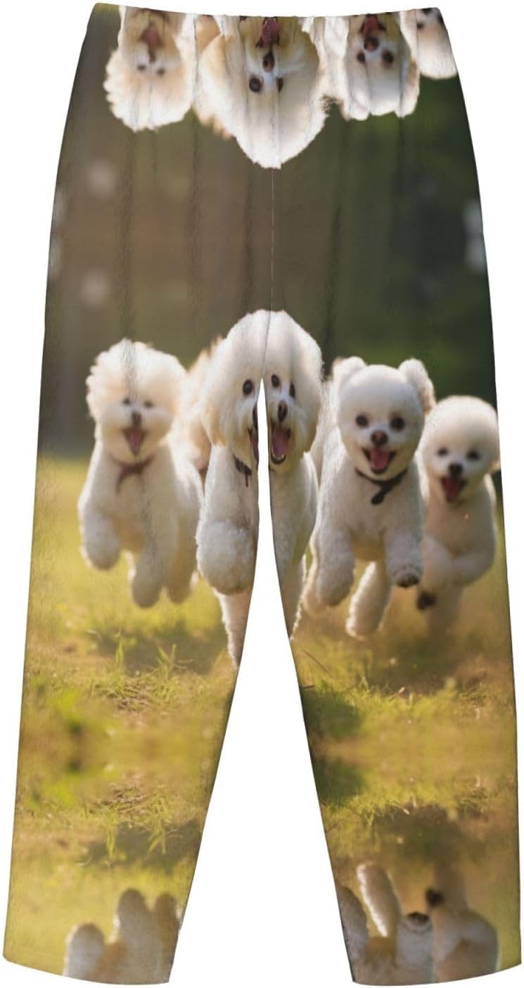 Oodles Of Poodles Print Cozy Christmas Pajama Pants,Flannel Pajama Bottoms,Cater To Various Body Types