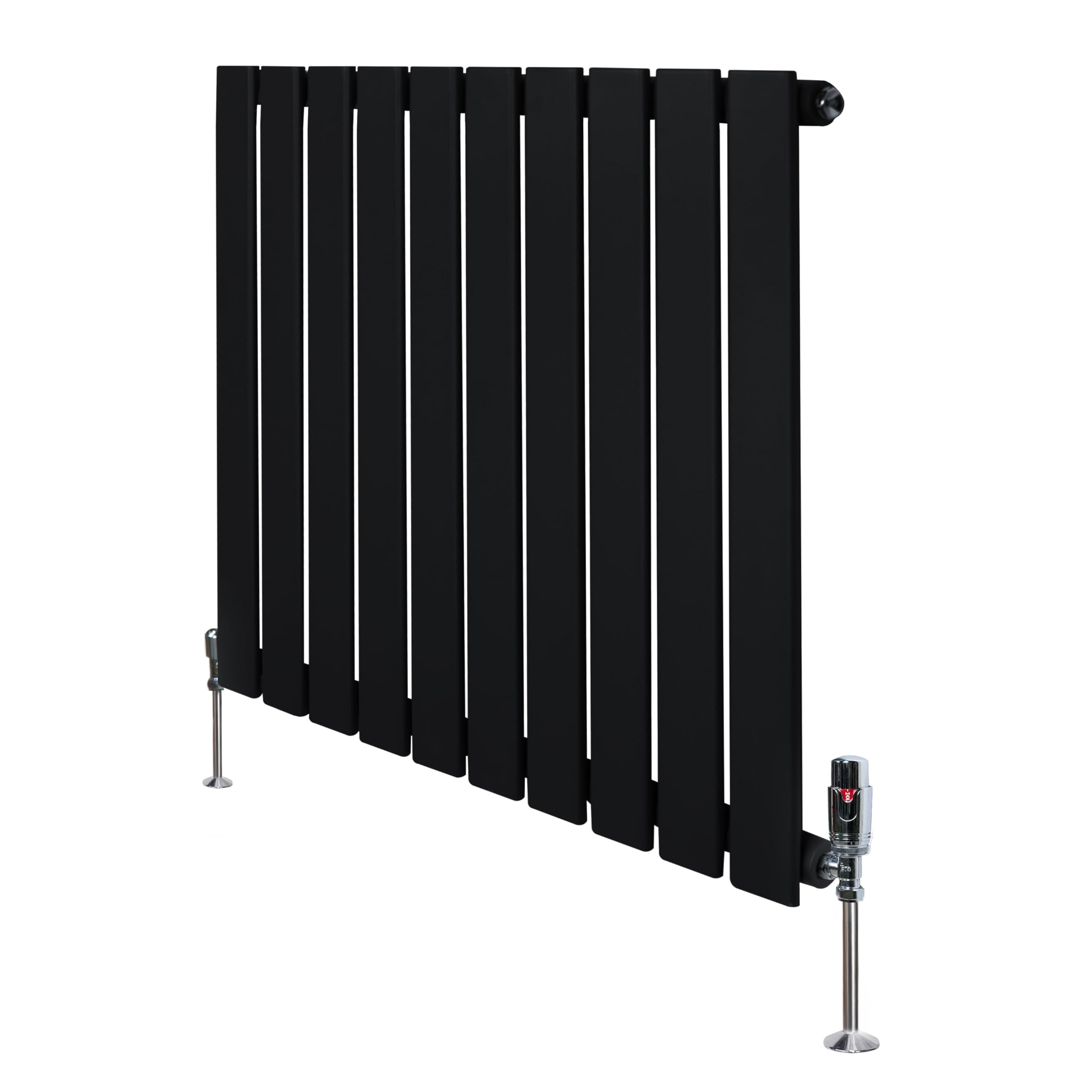 Flat Single Column Radiator 600mm x 700mm & TRV Chrome Valves Modern Designer Single Panel Central Heating Heater Matt Grey Carbon Steel Horizontal FREE Cleaning Brush Fixing Kit & Brackets