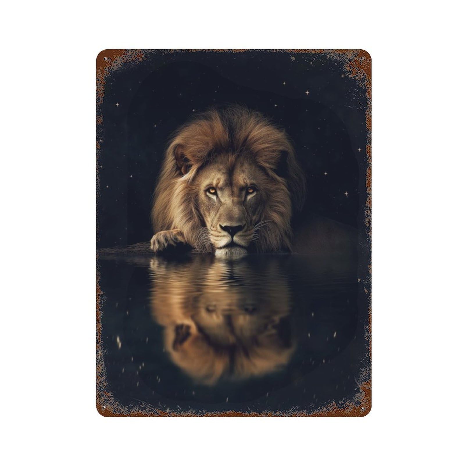 Beautiful Magical Lion Rust Effect Tin Sign 15.7"x11.8", Ideal for Farmhouse, Kitchen And Entryway Decor