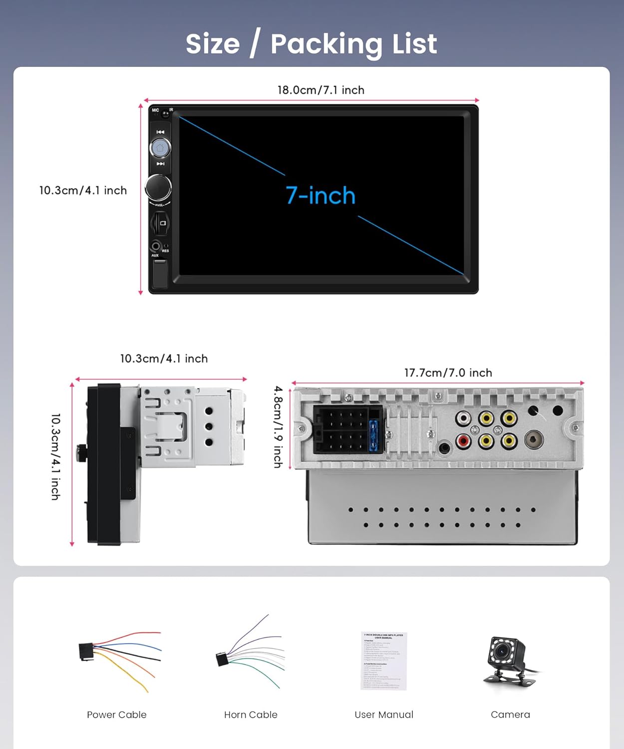 7 inch Single Din Radio Wireless Carplay Android auto, 1 Din Touch Screen Radio, Car Stereo with Bluetooth, SWC, Mirror Link, FM EQ AUX, Video Playback, USB Fast Charging, Backup Camera