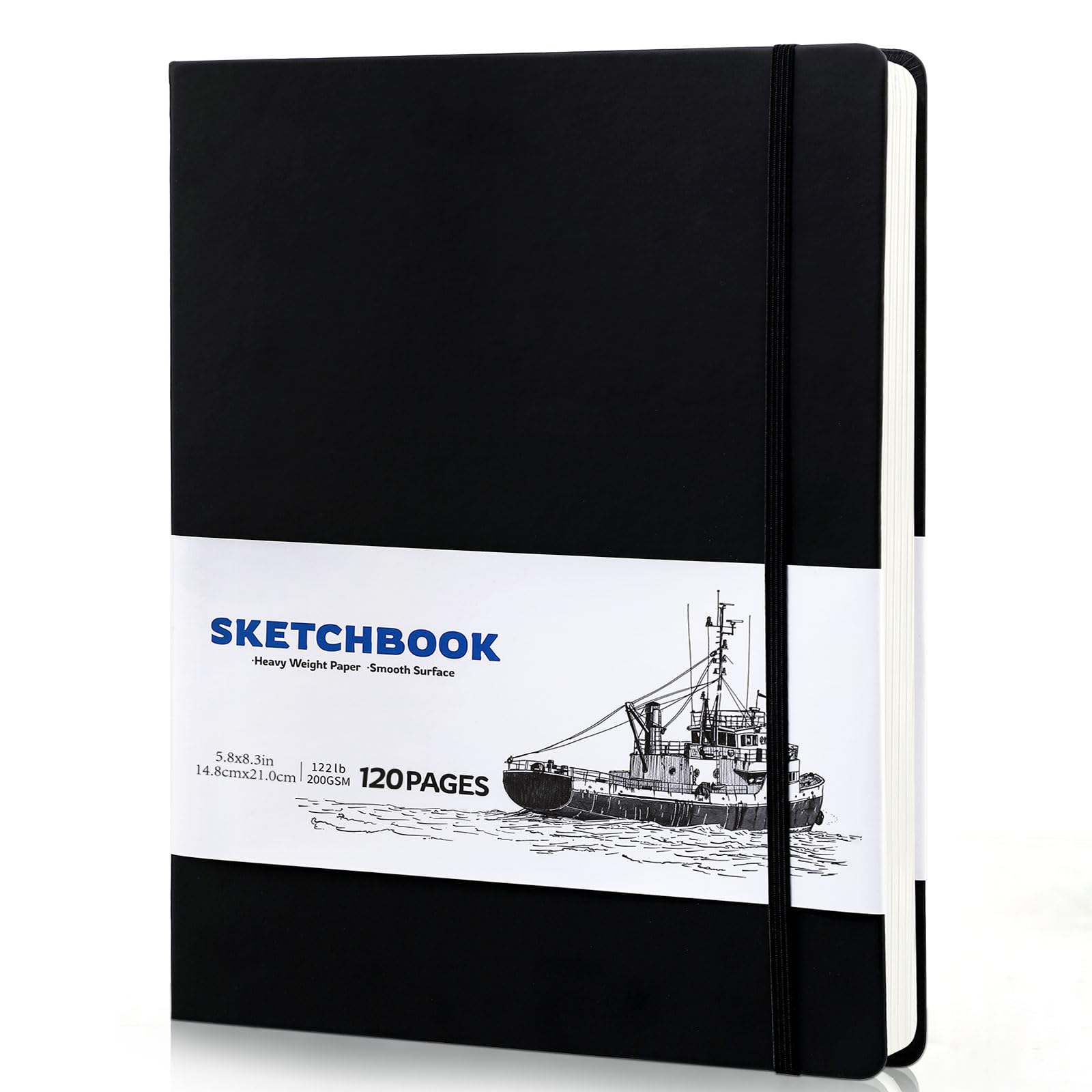 A5 Sketchbook 60 Sheets, Sketchbook with 200GSM Thick Paper - Black Hardback Art Drawing Pad for Sketching 14.8 x 21 cm, 120Pages