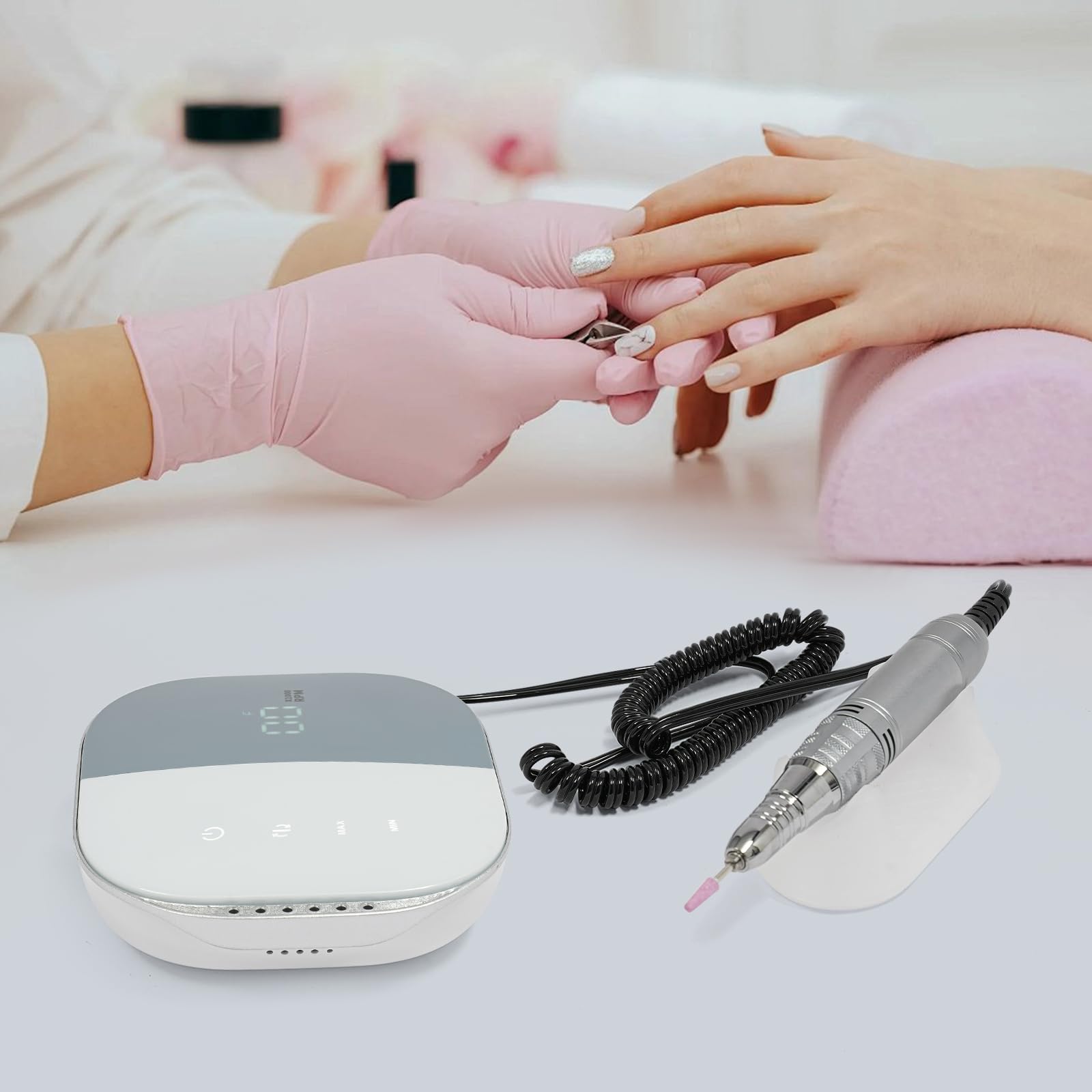 Touchscreen Nagelfräser 35000 U/Min Elektrische Nagelfeile LCD Weiß | Elektrische Nagelfeile mit 35000 U/Min und LCD-Touchscreen für präzise Maniküre & Pediküre. Geeignet für Semi-Permanent- und