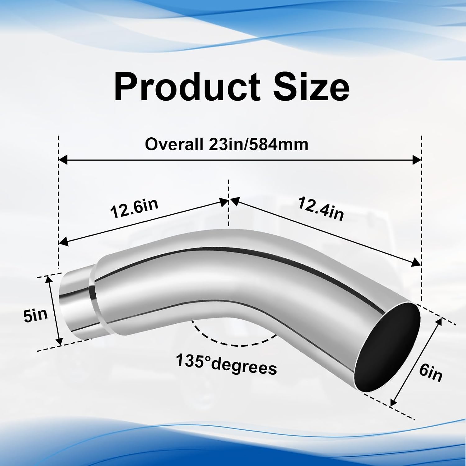 Diesel Exhaust Elbow Tip, Side Exit Exhaust Tip, chromed Turndown Exhaust Tip (5'' inlet / 6'' outlet)