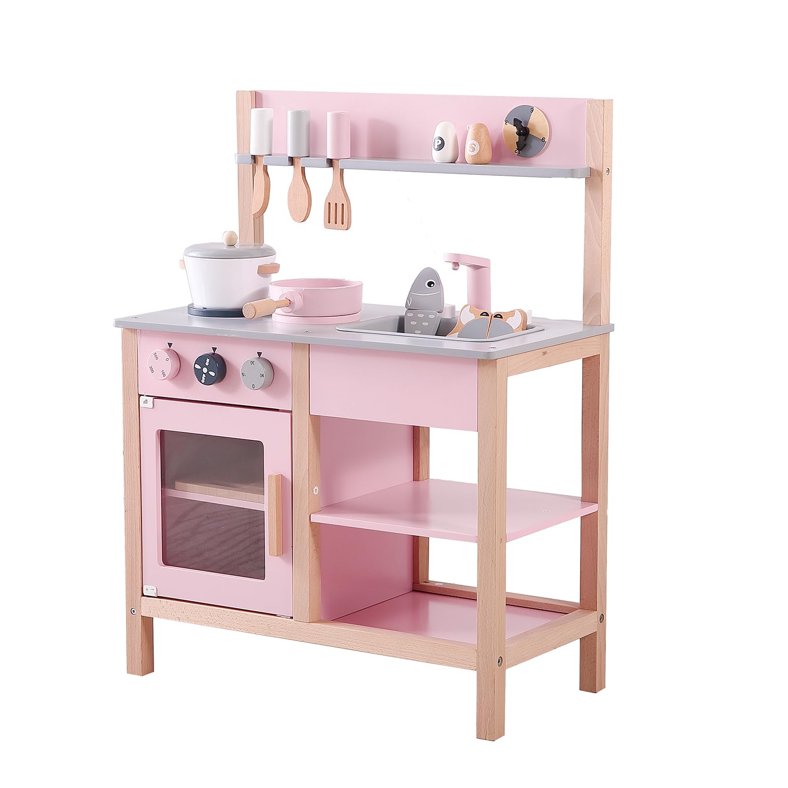 Amazon | おままごとキッチン 木製 知育玩具 台所 調理器具付 食材 