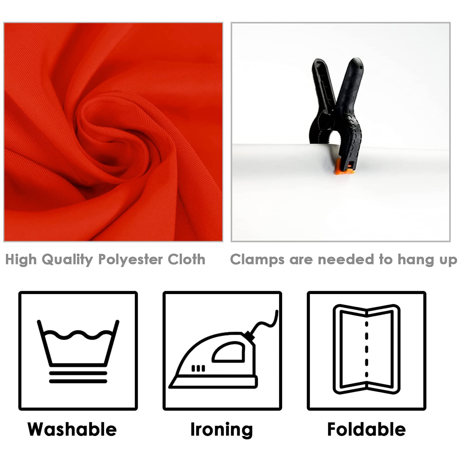 Fond Rouge Photo, Tissu de Fond 3 x 2M avec 4 Clips et 4 Clips de Tarp, Backdrop Pliable Lavable Durable pour Studio de Photographie, Prise de Vue Vidéo