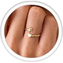 Kakonia Heart Initial Rings for Women Adjustable Open Pinky Finger Ring