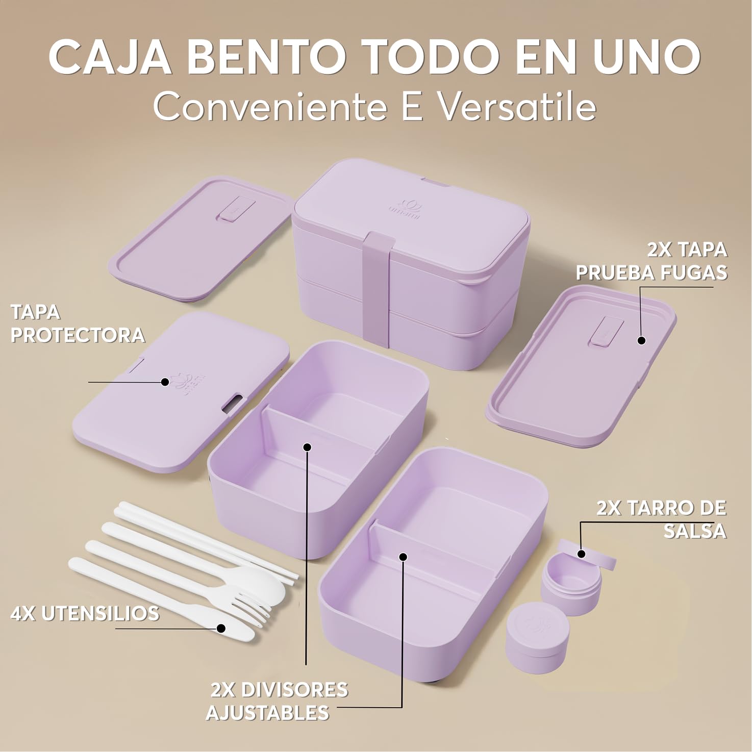 Umami Bento Lunch Box Fiambrera, Morado Lavanda, 1500 ml
