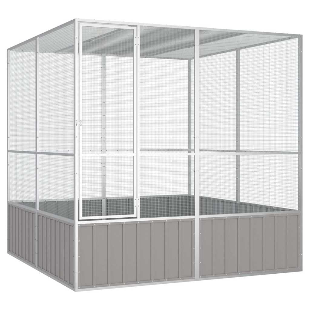 Vogelkäfig Grau 213,5x217,5x211,5 cm Verzinkter Stahl,Tier- & Haustierbedarf,Haustierbedarf,Vogelbedarf,Vogelkäfige & -ständer,Grau,56.05 kg-171552