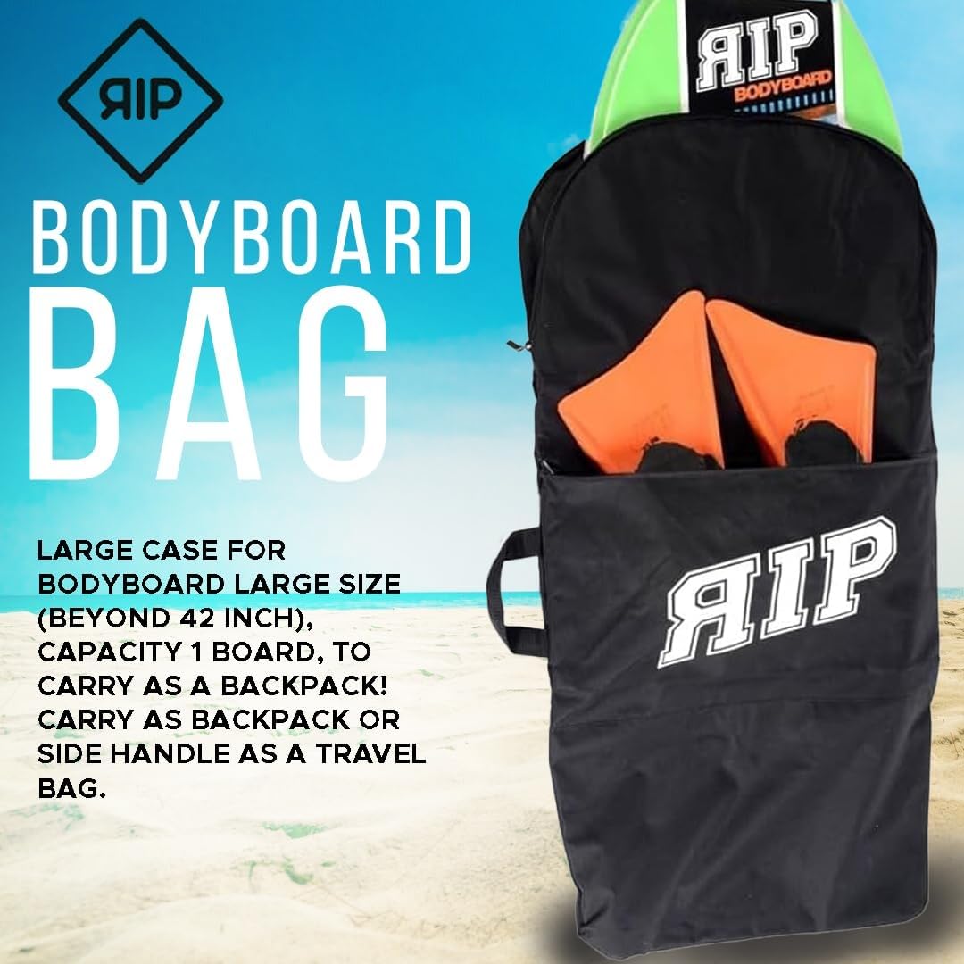 RIP BODYBOARDS Sac de bodyboard en nylon durable – Housse de style sac à dos robuste pour planches jusqu'à 106,7 cm – Sac de transport de planche de surf avec poche de rangement pour palmes